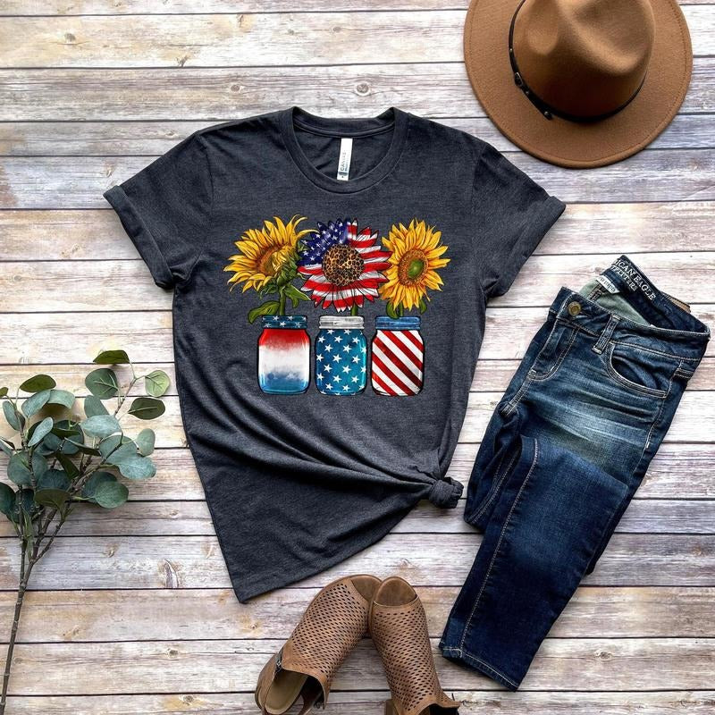 America Sunflower Shirt USA Flag Flower American 4th July Flag Freedom Independence T-Shirts, Hoodie, Sweatshirt - T-Shirt, Sweatshirt, Hoodie