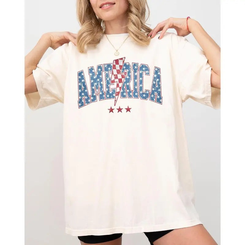 America Retro Lightening Bolt USA Patriotic Independence Day Fourth July 4th July Comfort Colors Patriotic Independence Day Fourth July 4th July America USA Shirt Hot Tiktok Trend 2024 T-Shirts, Hoodie, Sweatshirt - T-Shirt, Sweatshirt, Hoodie