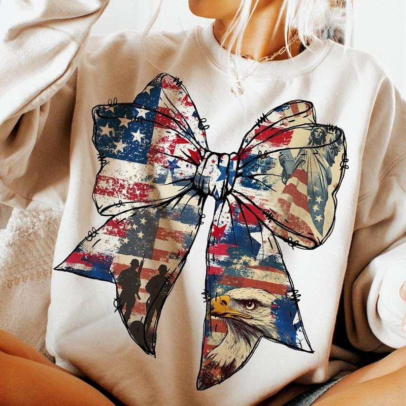 American Flag Bow Coquette 4th July Shirt Patriotic Retro Girl USA 100% Cotton T-Shirts, Hoodie, Sweatshirt - T-Shirt, Sweatshirt, Hoodie
