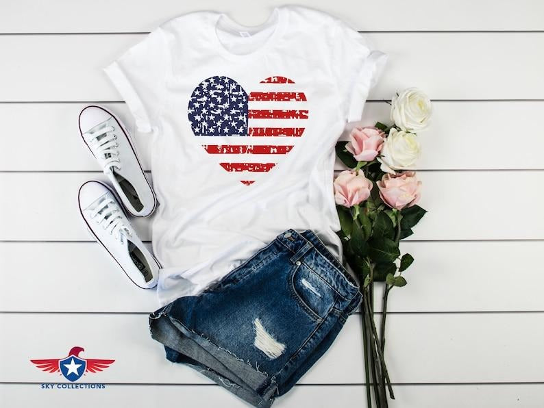 American Flag Heart Shirt Patriotic Shirt 4th July Shirt Family Matching Shirt Fourth July USA Flag Shirt Stars Stripes T-Shirts, Hoodie, Sweatshirt - T-Shirt, Sweatshirt, Hoodie