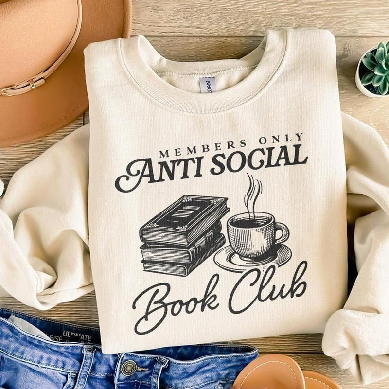Anti Social Book Club Shirt Introverted Reader Sublimation Bookish Shirt Vintage Romance Retro Wavy Book Lover Digital Download T-Shirts, Hoodie, Sweatshirt - T-Shirt, Sweatshirt, Hoodie
