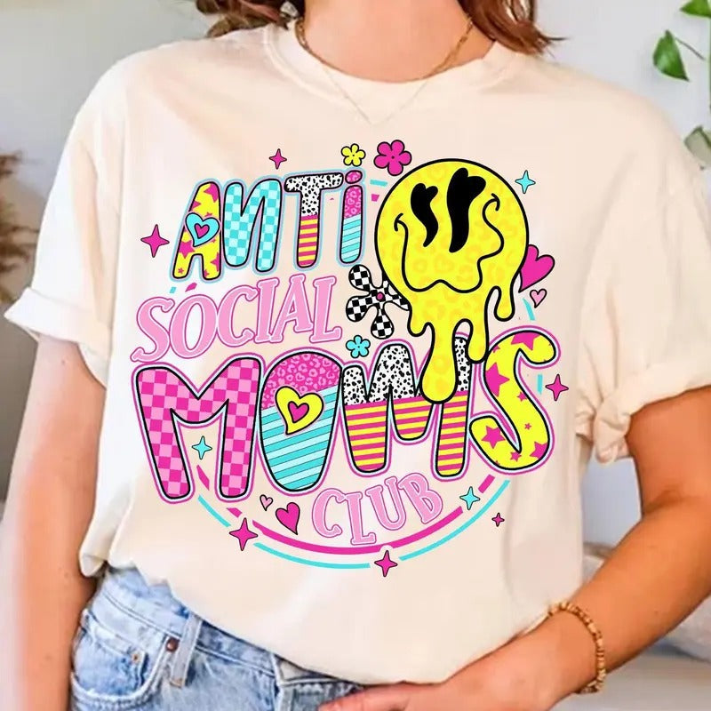 Anti Social Moms Club Shirt Funny Mother Quote Retro Checkered Mama Coquette Bow Sarcastic Mom T-Shirts, Hoodie, Sweatshirt - T-Shirt, Sweatshirt, Hoodie
