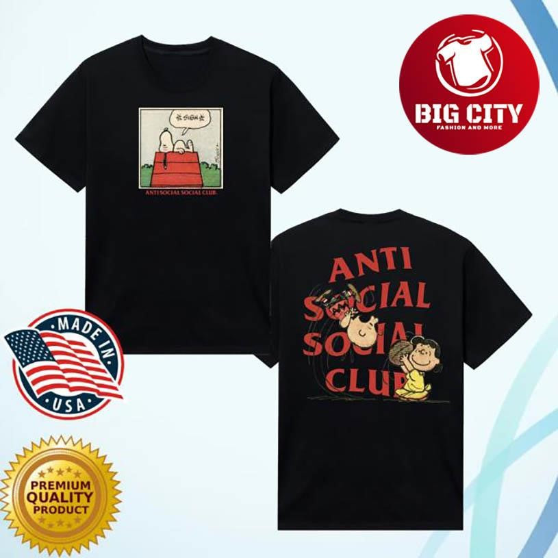 Anti Social Social Club Assc X Peanuts Sigh Two Sided Shirt Unisex T-shirt, Sweatshirt, Hoodie, Long Sleeve Tee - T-Shirt, Sweatshirt, Hoodie