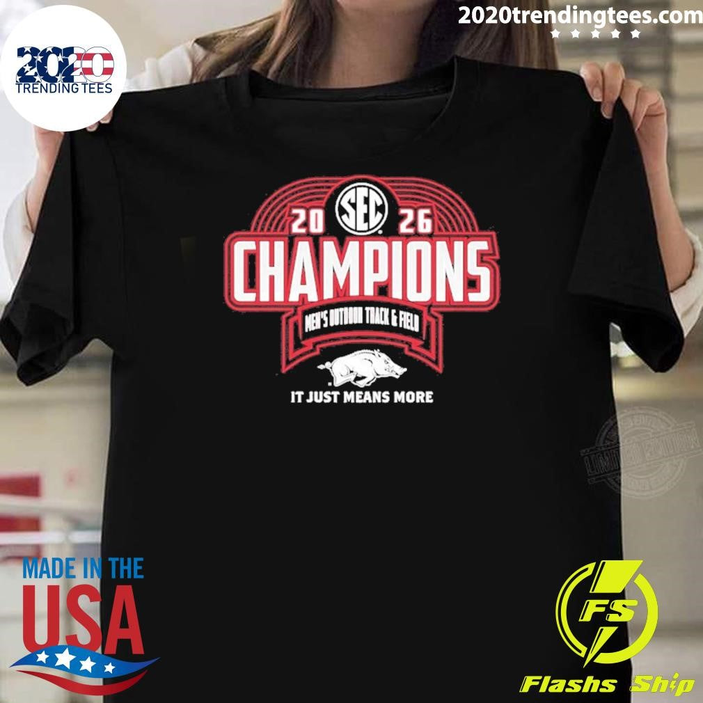 Arkansas Razorbacks 2026 Sec Mens Outdoor Track & Field Champions Shirt Unisex T-shirt, Sweatshirt, Hoodie, Long Sleeve Tee - T-Shirt, Sweatshirt, Hoodie