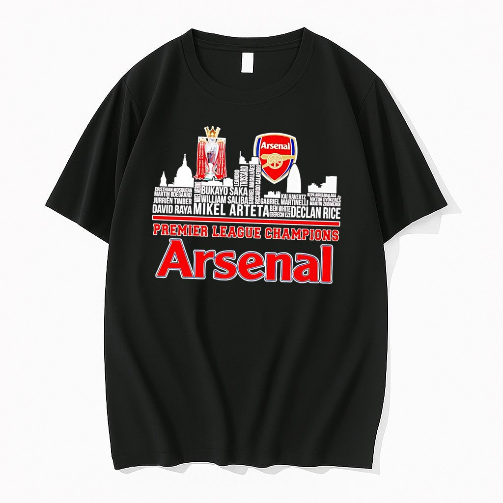 Arsenal 2025 2026 Premier League Champions Players Names Skyline Tee Tshirts Sweater Unisex T-shirt, Sweatshirt, Hoodie, Long Sleeve Tee - T-Shirt, Sweatshirt, Hoodie
