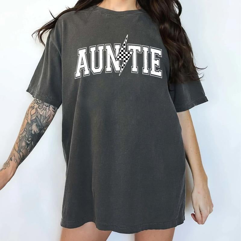 Auntie Retro Checkered Bolt Shirt Retro Auntie Lightning Shirt Cool Aunt Printed Promoted Aunt Shirt Future Aunt Sister New Aunt Shirt Cotton Fabric Comfort Fit Auntie Shirt Top Womenswear Chic T-Shirts, Hoodie, Sweatshirt - T-Shirt, Sweatshirt, Hoodie