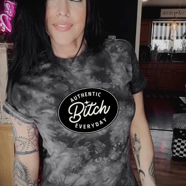 Authentic Bitch Everyday Black & Grey Tie Dye Punk Alt Grunge Goth Skeleton Streetwear T-Shirts, Hoodie, Sweatshirt - T-Shirt, Sweatshirt, Hoodie