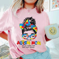 Autism Pride Shirt Messy Bun Autism Awareness Mom Surprise T-Shirts, Hoodie, Sweatshirt - T-Shirt, Sweatshirt, Hoodie
