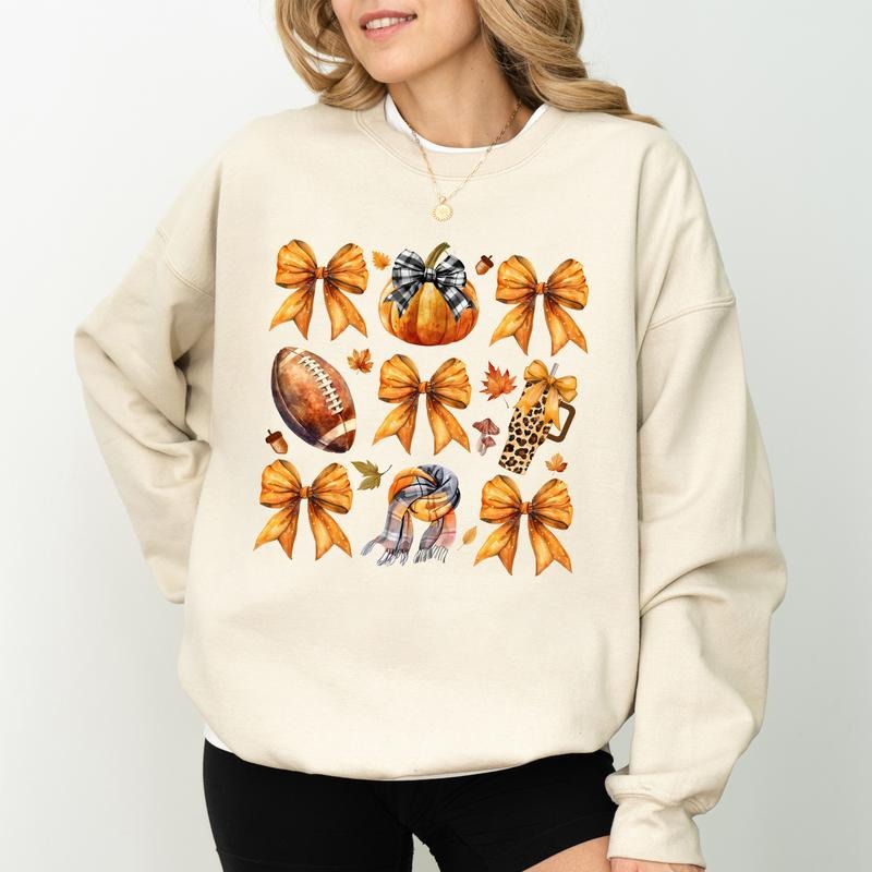 Autumn Girly Coquette Bow Vintage Fall Fall Basics Autumn Girly Cute Fall Comfy Long Sleeve Unhignhed Casual Womenswear Soft Cotton Fabric Tops T-Shirts, Hoodie, Sweatshirt - T-Shirt, Sweatshirt, Hoodie