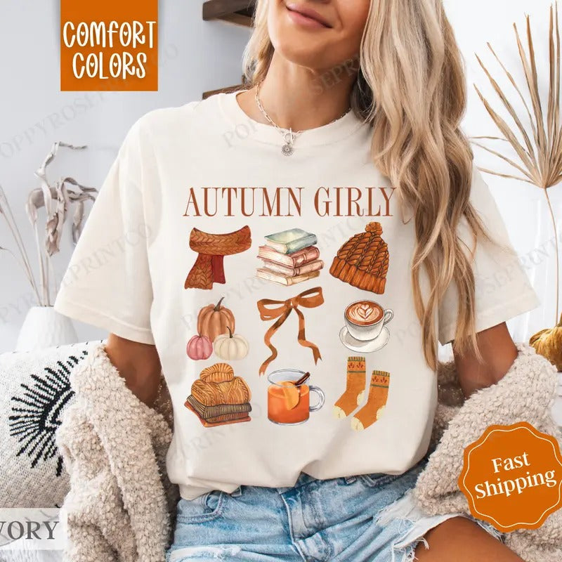 Autumn Girly Shirt Comfort Colors Fall Shirt Fall Womenswear T-Shirts, Hoodie, Sweatshirt - T-Shirt, Sweatshirt, Hoodie