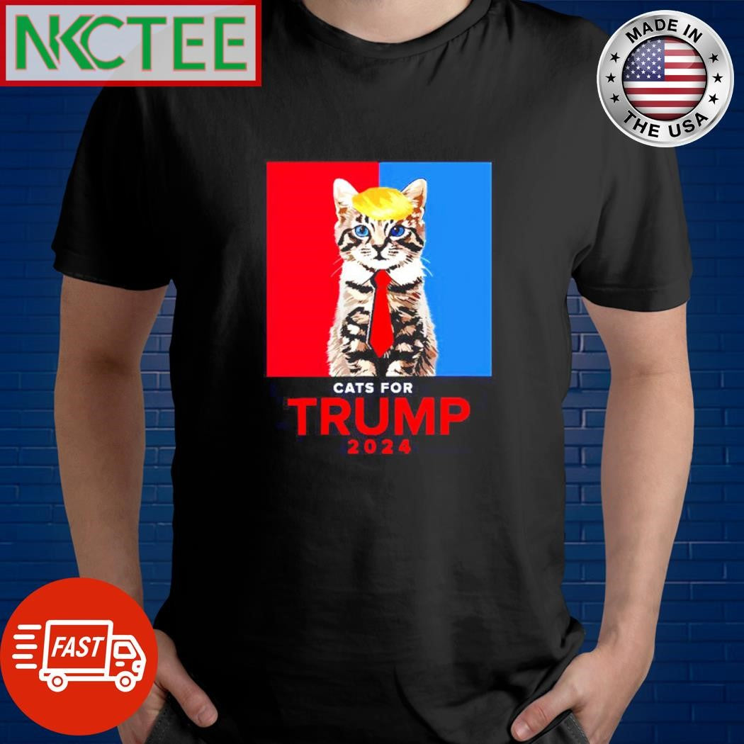 Awesome Cats For Trump hair 2024 necktie shirt Unisex T-shirt, Sweatshirt, Hoodie, Long Sleeve Tee - T-Shirt, Sweatshirt, Hoodie