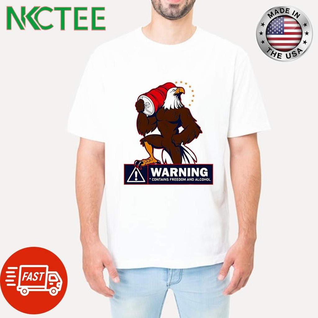 Awesome Eagle warning contains freedom and alcohol shirt Unisex T-shirt, Sweatshirt, Hoodie, Long Sleeve Tee - T-Shirt, Sweatshirt, Hoodie