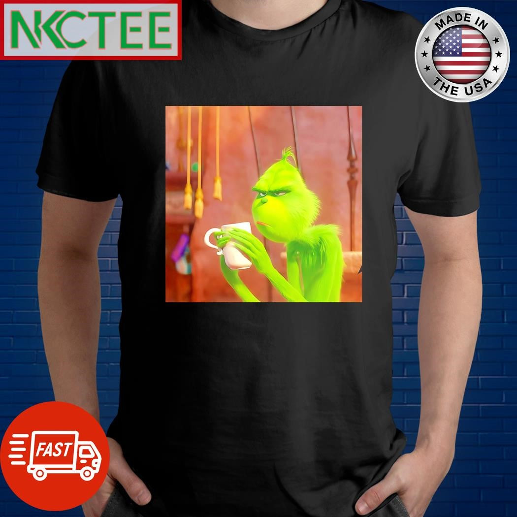 Awesome Grinch hold cup and sad shirt Unisex T-shirt, Sweatshirt, Hoodie, Long Sleeve Tee - T-Shirt, Sweatshirt, Hoodie