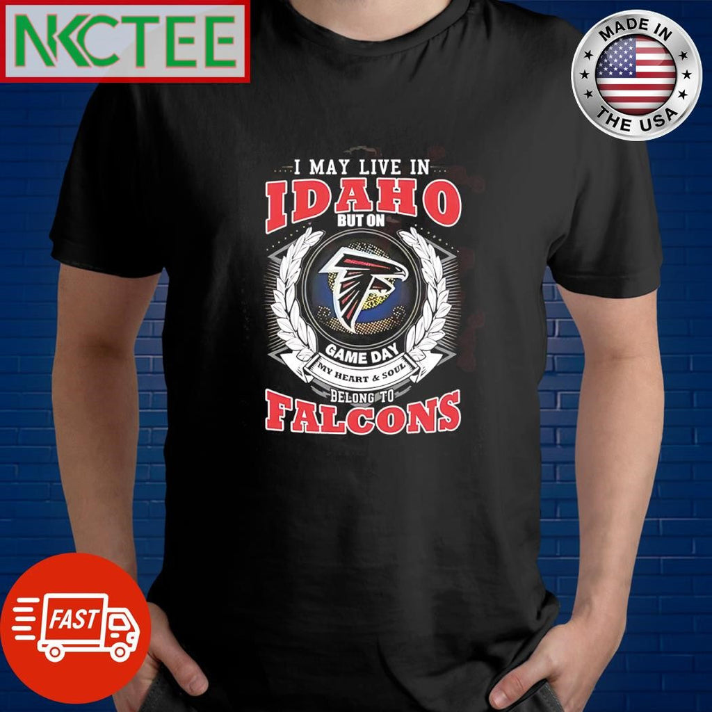 Awesome I may live in Iowa but on gameday my heart &amp; soul belong to Atlanta Falcons laurel wreath shirt - T-Shirt, Sweatshirt, Hoodie