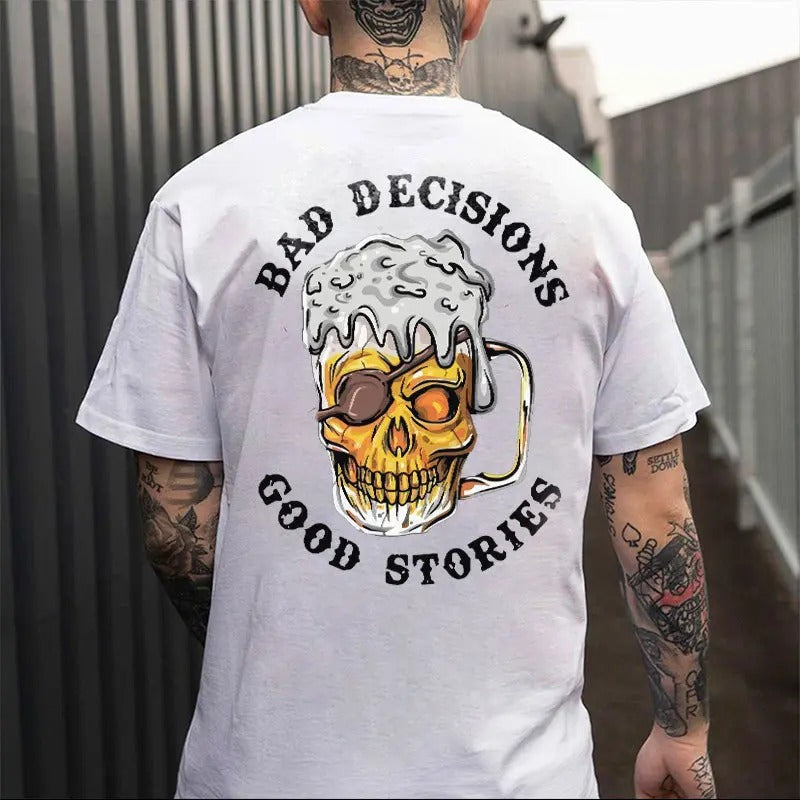 BAD DECISIONS GOOD STORIES Black Print Naughty Clothes Menswear Classic Classic Cotton Fabric Classic Menswear Pocket Sport T-Shirts, Hoodie, Sweatshirt - T-Shirt, Sweatshirt, Hoodie