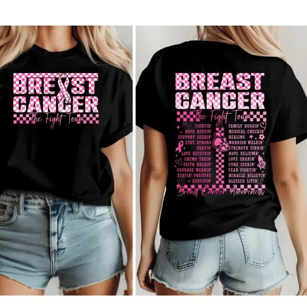 BREAST CANCER AWARENESS Fight Tour 2 Sides Pink Ribbon Support Breast Cancer Awareness Double Sides T-Shirts, Hoodie, Sweatshirt - T-Shirt, Sweatshirt, Hoodie