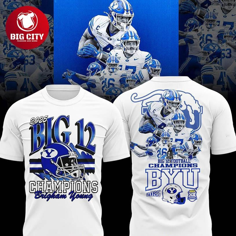 BYU Cougars Big 12 Football Champions 2025 Two Sided Shirt Unisex T-shirt, Sweatshirt, Hoodie, Long Sleeve Tee - T-Shirt, Sweatshirt, Hoodie