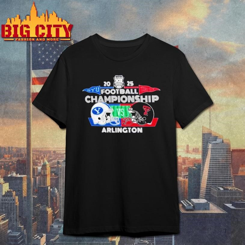 BYU Cougars Vs Texas Tech Red Raiders 2025 Big 12 Football Championship Bound Dueling Helmets Shirt - T-Shirt, Sweatshirt, Hoodie
