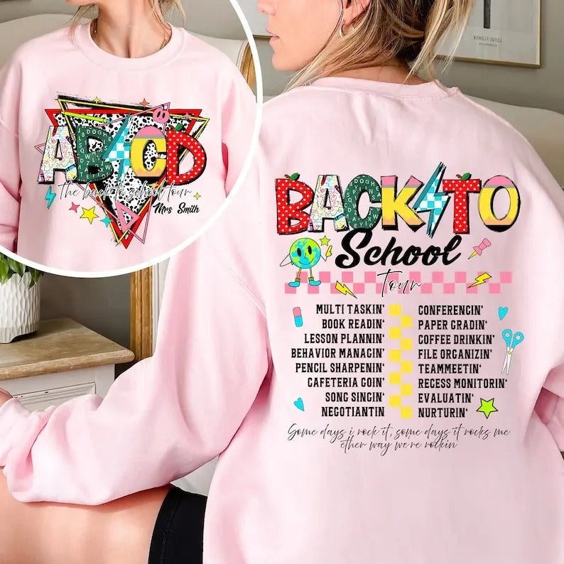 Back School Custom Teacher Canva Template Editable Personalized Teacher Teacher Appreciation First Day School Shirt Back School Tour Shirt T-Shirts, Hoodie, Sweatshirt - T-Shirt, Sweatshirt, Hoodie