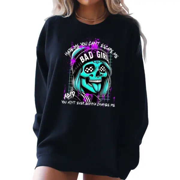 'Bad Girl You Can'T Escape Me' Punk Alt Grunge Goth Skeleton Casual T-Shirts, Hoodie, Sweatshirt - T-Shirt, Sweatshirt, Hoodie