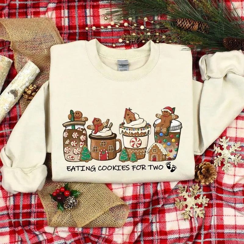 Baking Cookies Two Pregnancy Reveal Shirt Maternity Pregnant Shirt Winter Pregnancy Announcement Baby Reveal Xmas Party Shirt T-Shirts, Hoodie, Sweatshirt - T-Shirt, Sweatshirt, Hoodie