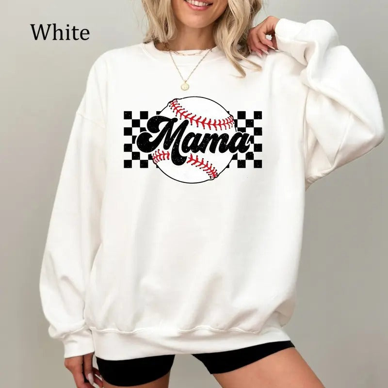 Baseball Mama Checkered Casual Cotton Baseball Mom Shirt Sports Mom Shirt Cozy Fleece Everyday Casual Comfort T-Shirts, Hoodie, Sweatshirt - T-Shirt, Sweatshirt, Hoodie