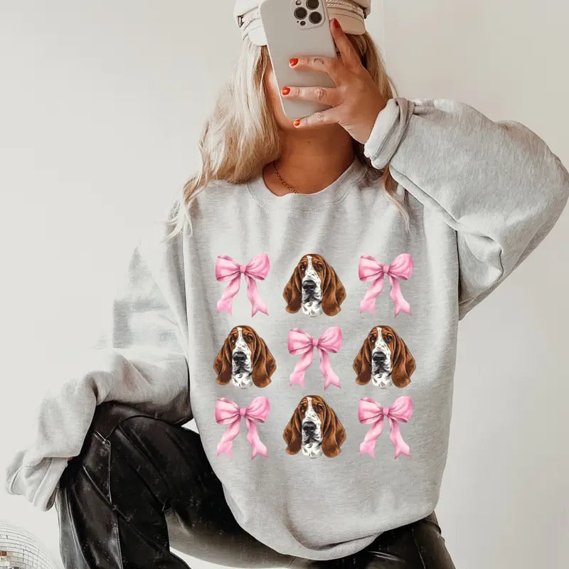 Basset Hound Bows ~ Relaxed Fit Printed USA Womenswear Casual Comfortable T-Shirts, Hoodie, Sweatshirt - T-Shirt, Sweatshirt, Hoodie
