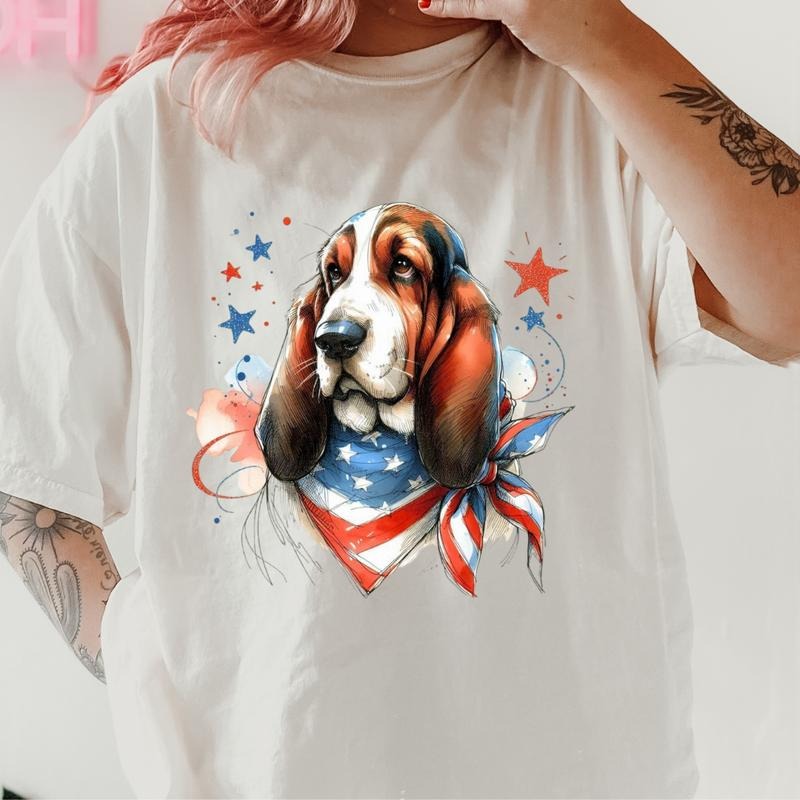 Bassett Hound Patriotic Dog Shirt ~ Relaxed Fit Printed USA Womenswear Casual Comfort Cotton Top Athletic Boho Chic T-Shirts, Hoodie, Sweatshirt - T-Shirt, Sweatshirt, Hoodie