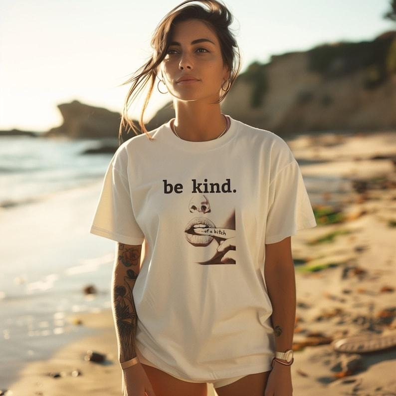 Be Kind Bitch Shirt Funny Profanity Retro 90s Girl Biting Finger Humor Y2k Vintage Woman Cute T-Shirts, Hoodie, Sweatshirt - T-Shirt, Sweatshirt, Hoodie