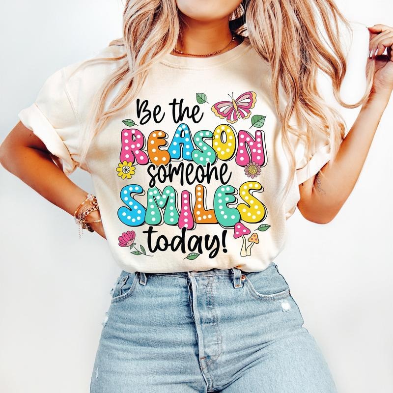 Be Reason Someone Smiles Today Mental Health Positive Quotes Flower Bright Doodle Dots T-Shirts, Hoodie, Sweatshirt - T-Shirt, Sweatshirt, Hoodie