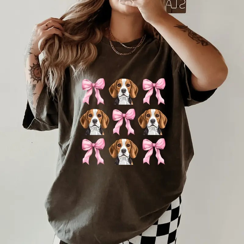 Beagle Bows Shirt ~ Relaxed Fit Printed USA Womenswear Casual Comfort Cotton Top Athletic Boho Chic T-Shirts, Hoodie, Sweatshirt - T-Shirt, Sweatshirt, Hoodie