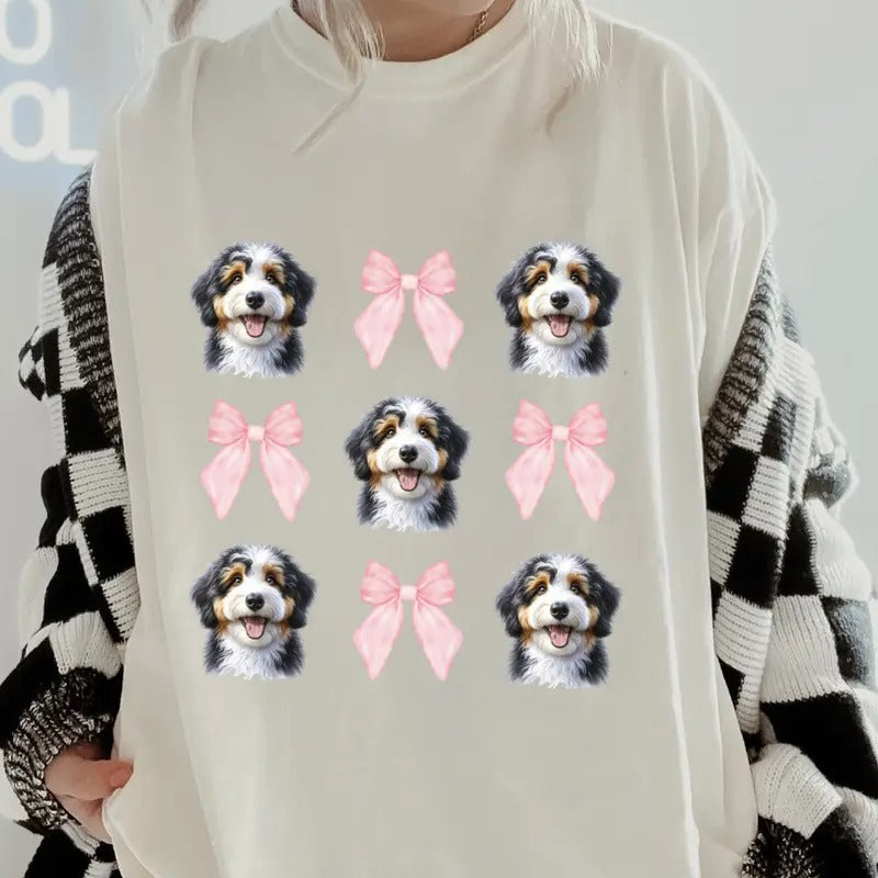 Bernedoodle Bows Shirt~ Relaxed Fit Printed USA Womenswear Casual Comfort Cotton Top Athletic Boho Chic T-Shirts, Hoodie, Sweatshirt - T-Shirt, Sweatshirt, Hoodie
