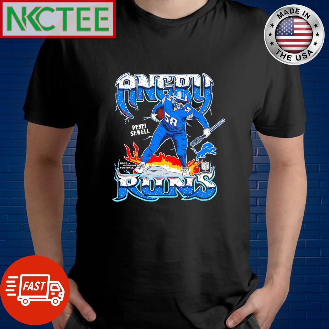 Best Angry Runs 2024 Detroit Lions Penei Sewell shirt Unisex T-shirt, Sweatshirt, Hoodie, Long Sleeve Tee - T-Shirt, Sweatshirt, Hoodie