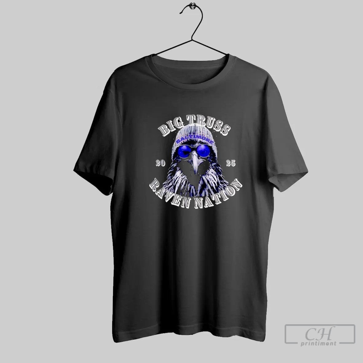 Big Truss Baltimore Raven Nation 2025 Bird Wearing Beanie Sunglasses T Shirt Unisex T-shirt, Sweatshirt, Hoodie, Long Sleeve Tee - T-Shirt, Sweatshirt, Hoodie