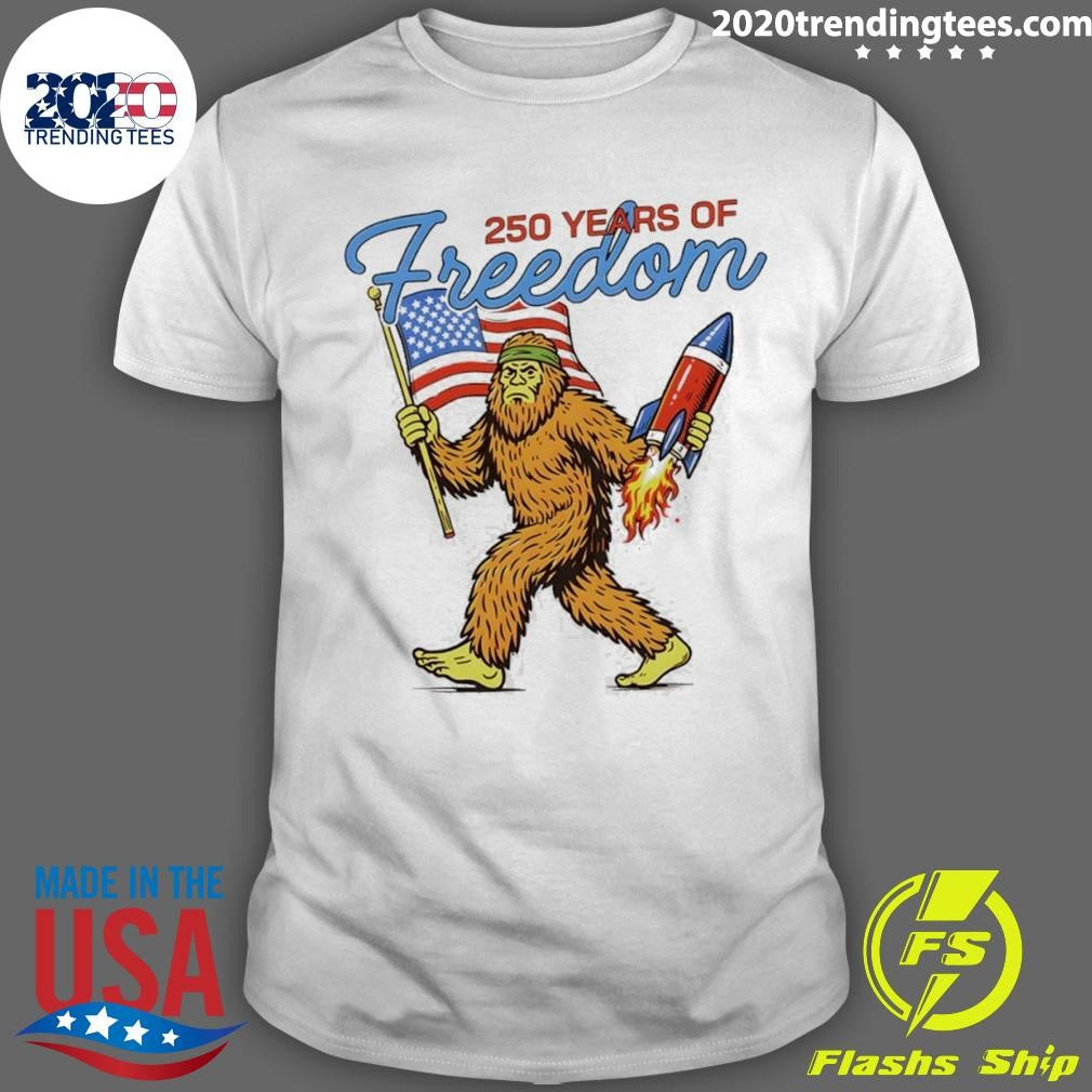 Bigfoot 250 Years Of Freedom American Flag Shirt Unisex T-shirt, Sweatshirt, Hoodie, Long Sleeve Tee - T-Shirt, Sweatshirt, Hoodie