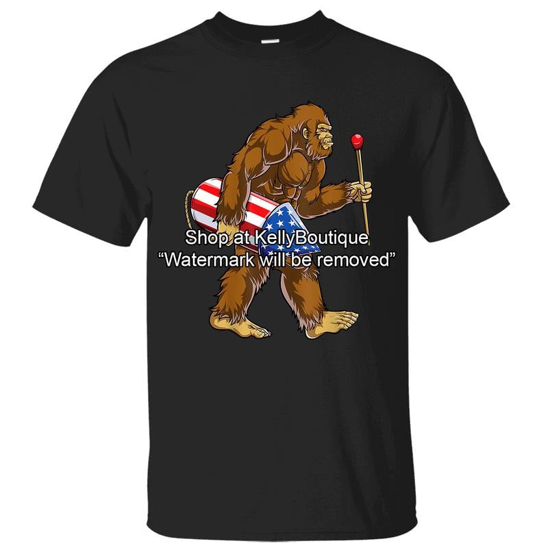 Bigfoot Fireworks 4th July Sasquatch American Flag US Independence Day Patriotic Front Sided Cotton T-Shirts, Hoodie, Sweatshirt - T-Shirt, Sweatshirt, Hoodie