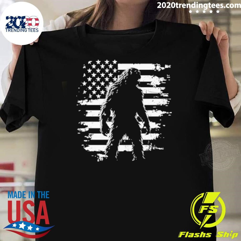Bigfoot Sasquatch USA Flag Independence Day Tee Shirt Unisex T-shirt, Sweatshirt, Hoodie, Long Sleeve Tee - T-Shirt, Sweatshirt, Hoodie