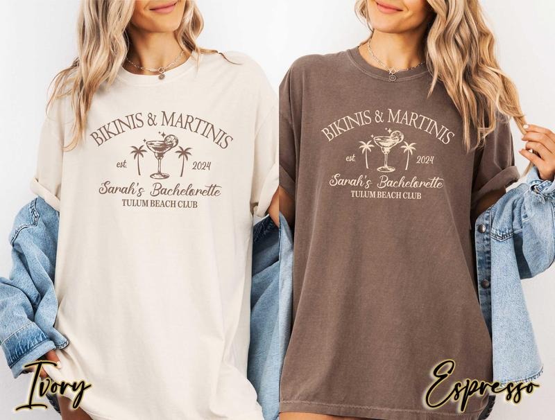 Bikinis Martinis Bachelorette Party Shirt Custom Location Bachelorette Final Fiesta Bach Club Comfort Colors T-Shirts, Hoodie, Sweatshirt - T-Shirt, Sweatshirt, Hoodie