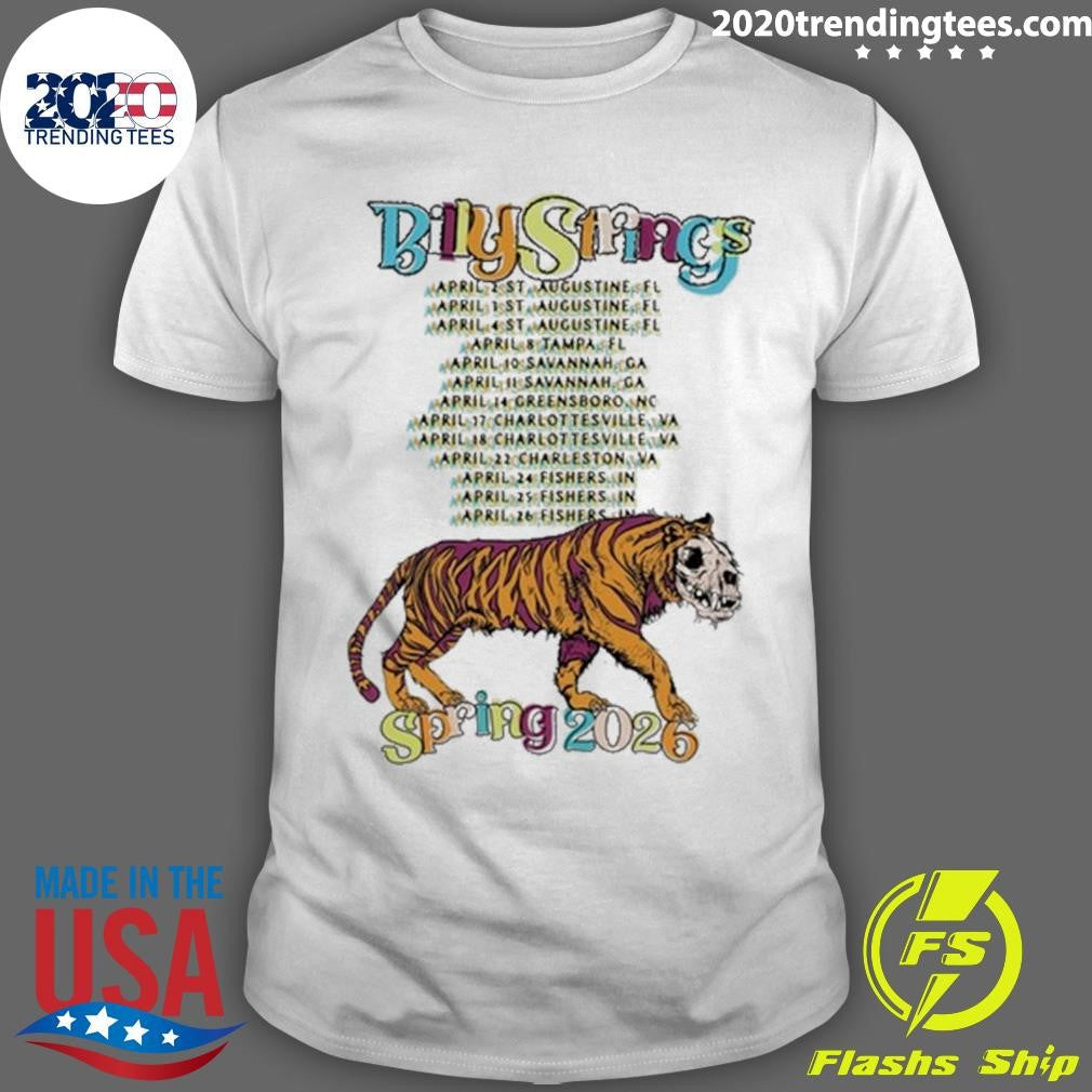 Billy Strings Spring 2026 Tour Tiger Battle Tee with Dates Shirt Unisex T-shirt, Sweatshirt, Hoodie, Long Sleeve Tee - T-Shirt, Sweatshirt, Hoodie