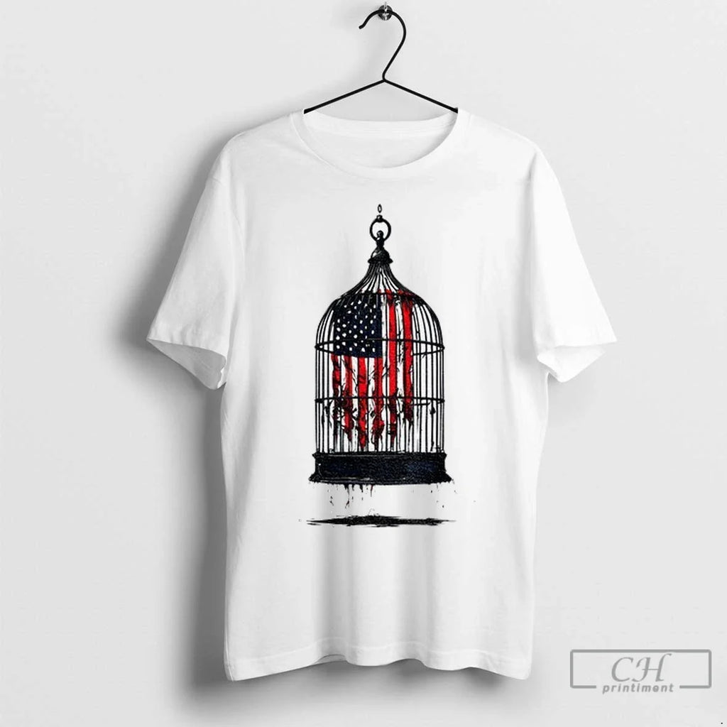Birdcaged Caged Libertyamerican Flag Government Shutdown T Shirts Unisex T-shirt, Sweatshirt, Hoodie, Long Sleeve Tee - T-Shirt, Sweatshirt, Hoodie