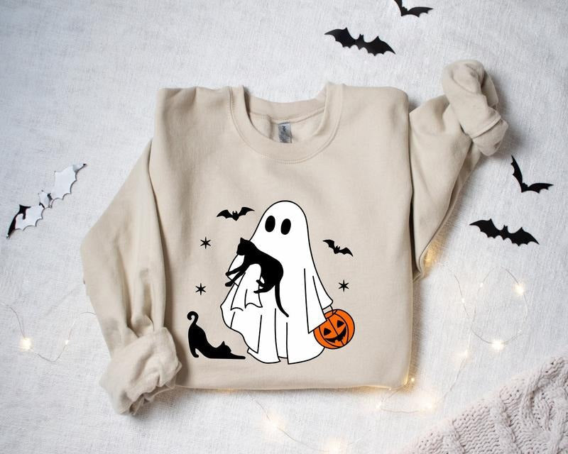 Black Cat Ghost Halloween Shirt Ghost Holding Black Cat Halloween Pumpkin Halloween Ghost Shirt Black Cat Fall Spooky Season Shirt Pumpkin Fall Halloween Shirt T-Shirts, Hoodie, Sweatshirt - T-Shirt, Sweatshirt, Hoodie