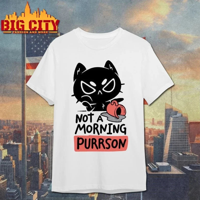Black Cat Not A Morning Purrson shirt Unisex T-shirt, Sweatshirt, Hoodie, Long Sleeve Tee - T-Shirt, Sweatshirt, Hoodie