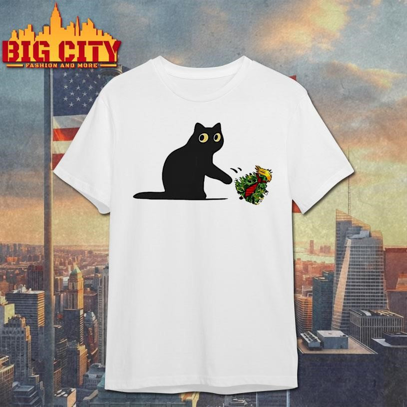 Black Cat Pushing Trump Christmas Tree Shirt Unisex T-shirt, Sweatshirt, Hoodie, Long Sleeve Tee - T-Shirt, Sweatshirt, Hoodie