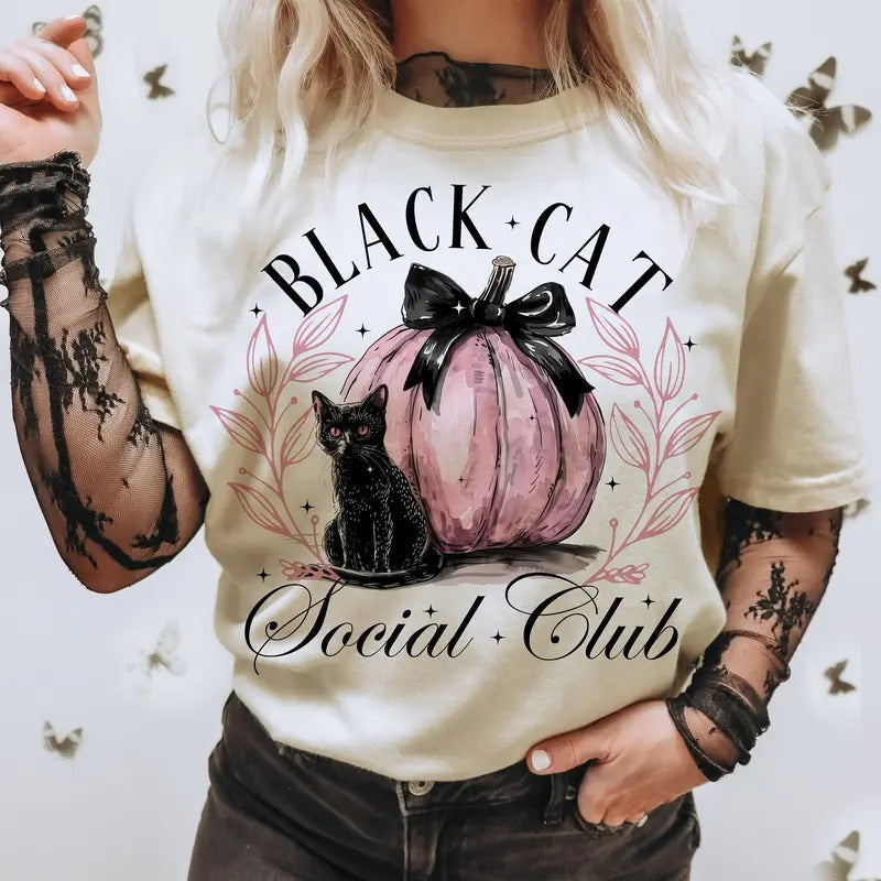 Black Cat Social Club Shirt Ghost Cat Halloween Shirt Retro Halloween Png Gothic Black Cat Shirt Coquette Pink Pumpkin Halloween Shirt Halloween Black Cat Shirt Cat Lover Shirt T-Shirts, Hoodie, Sweatshirt - T-Shirt, Sweatshirt, Hoodie