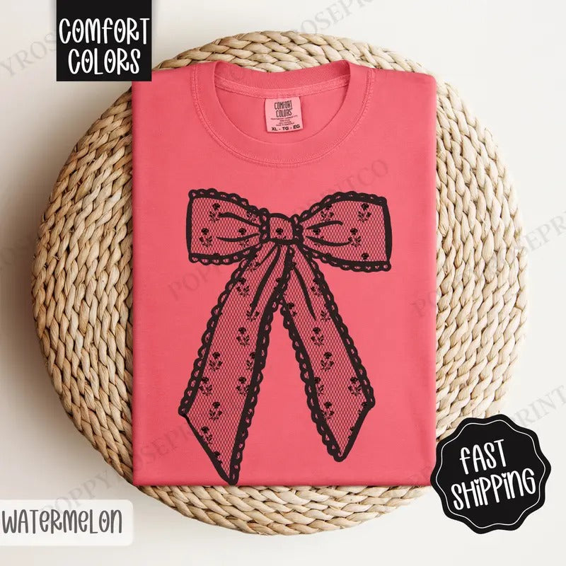 Black Lace Bow Shirt Comfort Colors Black Bow Cute T-Shirts, Hoodie, Sweatshirt - T-Shirt, Sweatshirt, Hoodie
