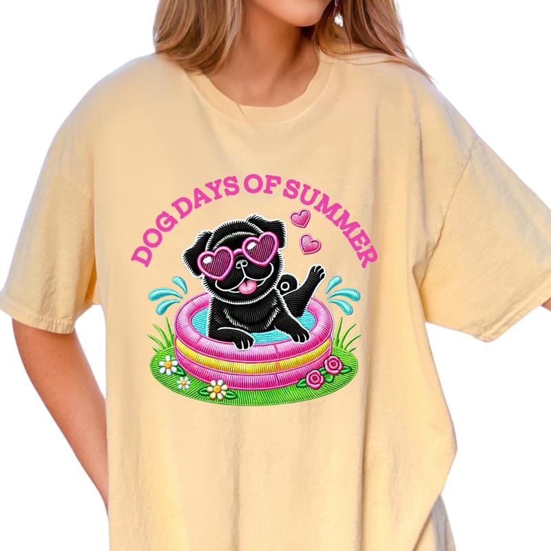 Black Pug Dog Days Summer Shirt ~ Relaxed Fit Printed USA Womenswear Casual Comfort Cotton Top Athletic Boho Chic T-Shirts, Hoodie, Sweatshirt - T-Shirt, Sweatshirt, Hoodie