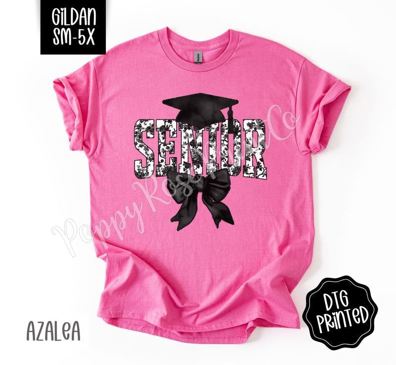 Black Senior Bow Gildan Shirt Graduation Cute Coquette Her T-Shirts, Hoodie, Sweatshirt - T-Shirt, Sweatshirt, Hoodie