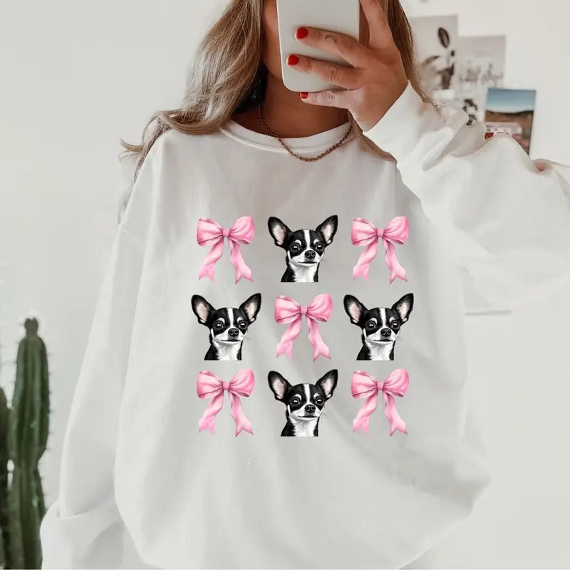 Black White Chihuahua Bows ~ Relaxed Fit Printed USA Womenswear Casual Comfortable T-Shirts, Hoodie, Sweatshirt - T-Shirt, Sweatshirt, Hoodie