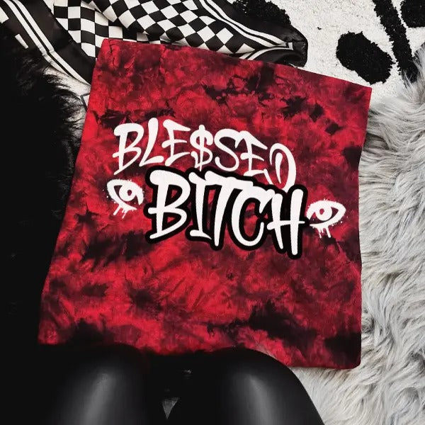 'Blessed Bitch' Red & Black Tie Dye Punk Rocker Alt Grunge Goth Streetwear T-Shirts, Hoodie, Sweatshirt - T-Shirt, Sweatshirt, Hoodie