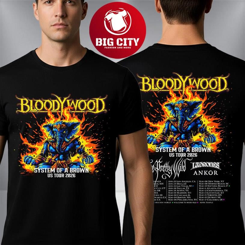 Bloodywood System Of A Brown US Tour 2026 Schedule Tour Dates Two Sided Shirt Unisex T-shirt, Sweatshirt, Hoodie, Long Sleeve Tee - T-Shirt, Sweatshirt, Hoodie